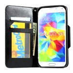 Wholesale Samsung Galaxy S5 SM-G900 Slim Flip Leather Wallet TPU Case with Strap and Stand (Black)